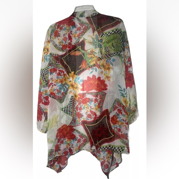 Women’s Colorful Kimono Cardigan Open Cover Up Sheer Bright Floral Layer Artsy - Picture 2 of 10